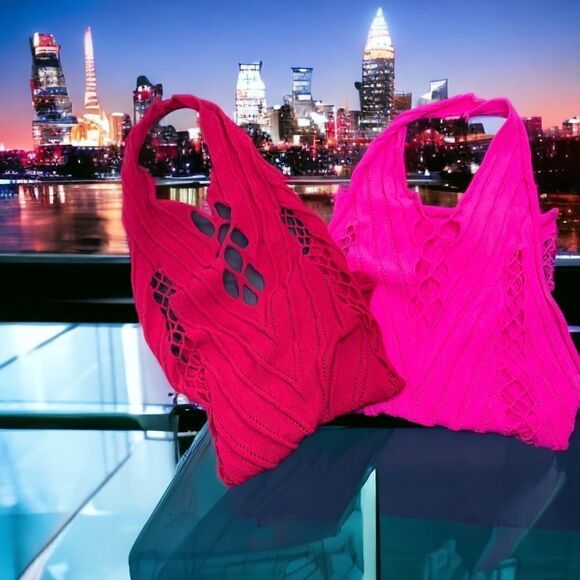 Feels Good on! l Buy 1 Get 1 Hot pink l Mesh Halter Top l High-stretch l S/M New - Picture 6 of 9